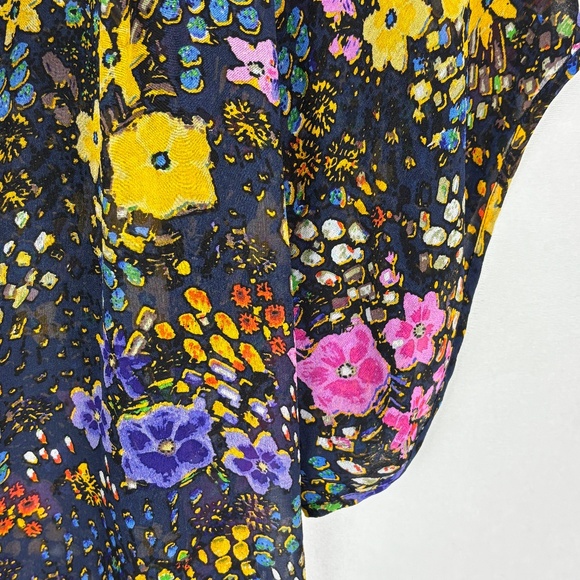 Anthropologie Fei Women Short Sleeve Sheer Silk Blouse Sz 4 Boho Floral Flutter - Picture 4 of 9